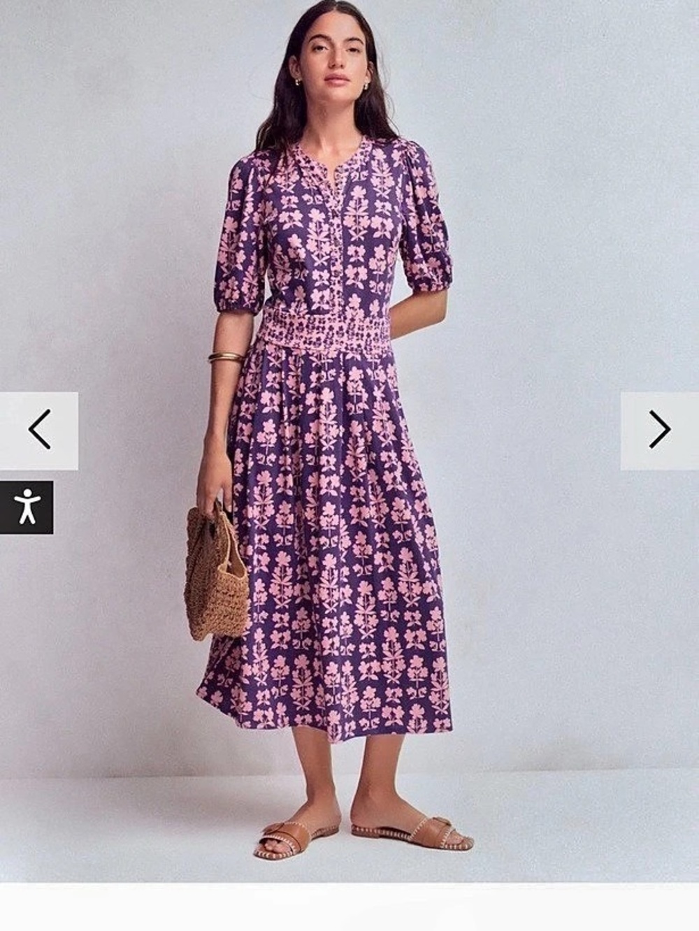 Boden Floral Midi Dress in Purple & Pink Size M